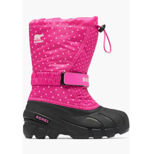 Sorel Youth Flurry Print, Pink w/White Polka Dots/Black, Youth Sz 6, New (Other)